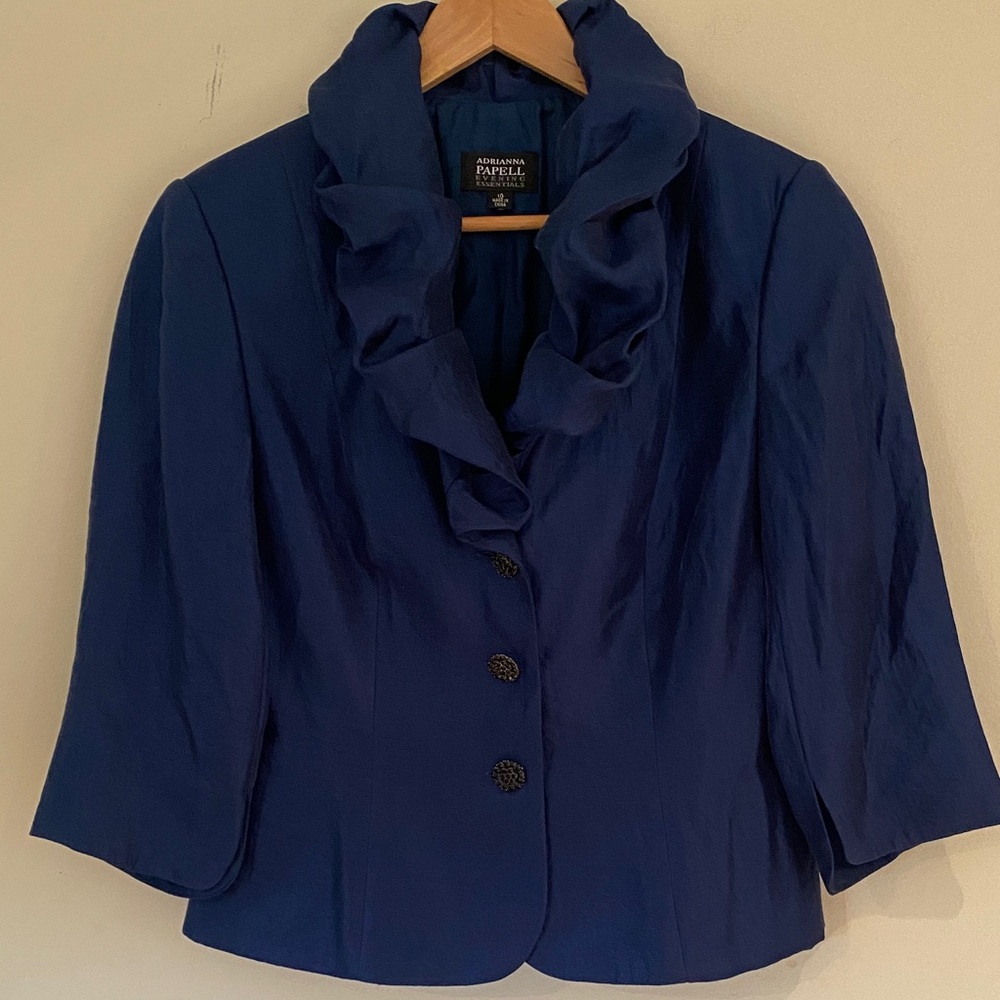 Adriana Pamella Evening Essentials deep blue ruffled evening jacket Sz 10